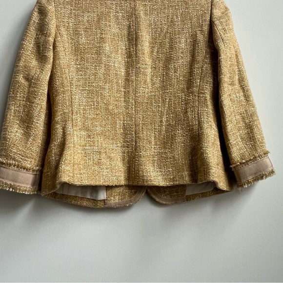 Talbots Grace Fit Collarless Gold Tweed Metallic Blazer Jacket Jackie O Fringe - Picture 15 of 15